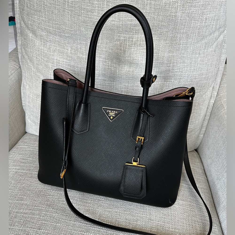 Saffiano Cuir Large Double Bag Black Mughetto